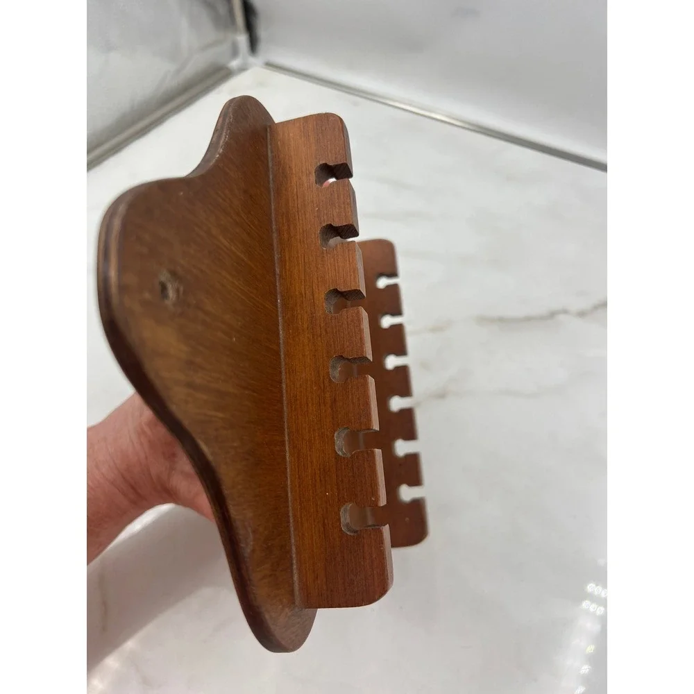 Vintage Wooden Wall Hanging Spoon Rack Display Holder 12 Slot Brown Scalloped